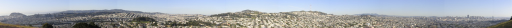 A panoramic view of San Francisco's hills, taken from the top of Bernal Hill